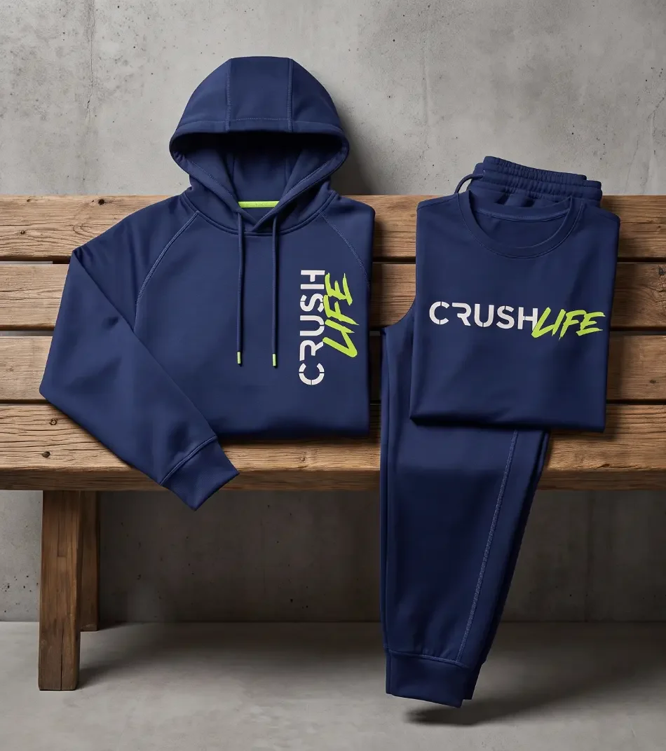 Crush Life hoodie and set on a wooden bench