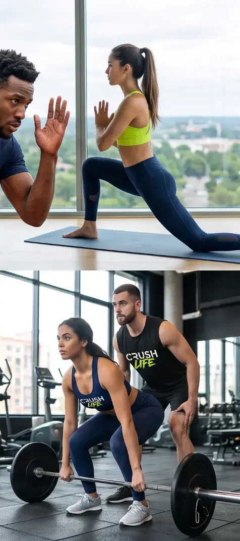 Yoga and lifting in Crush Life gear
