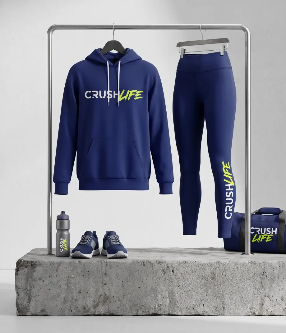 Crush Life hoodie and leggings on a rack