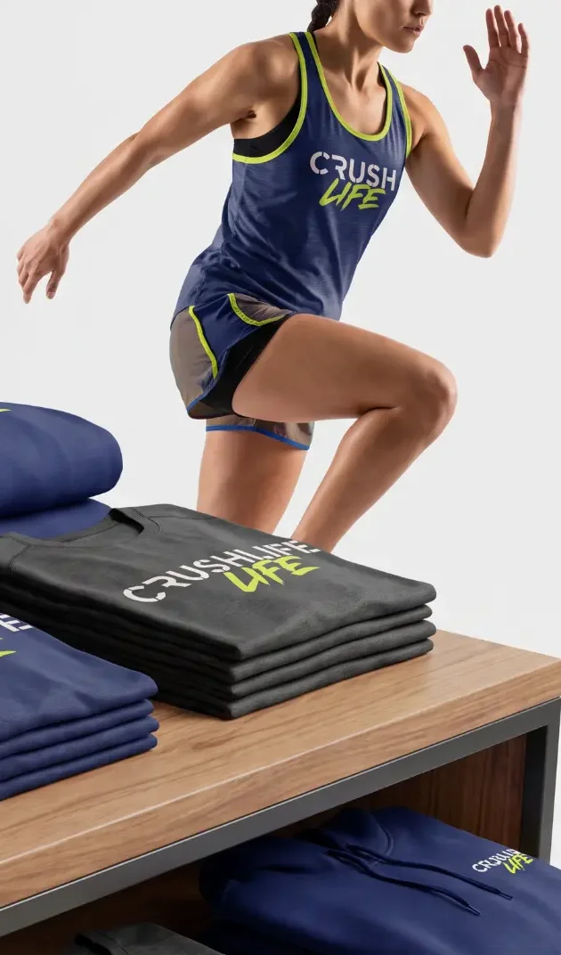 Runner mid-stride in a Crush Life tank